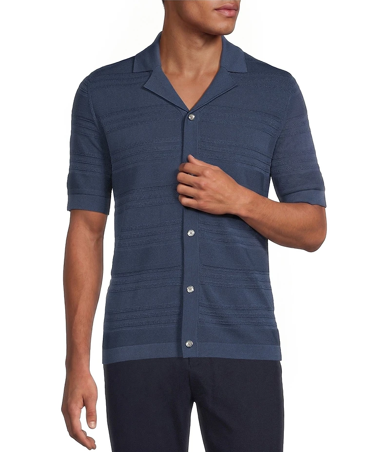 Reiss Darsham Tonal Stripe Short Sleeve Woven Camp Shirt