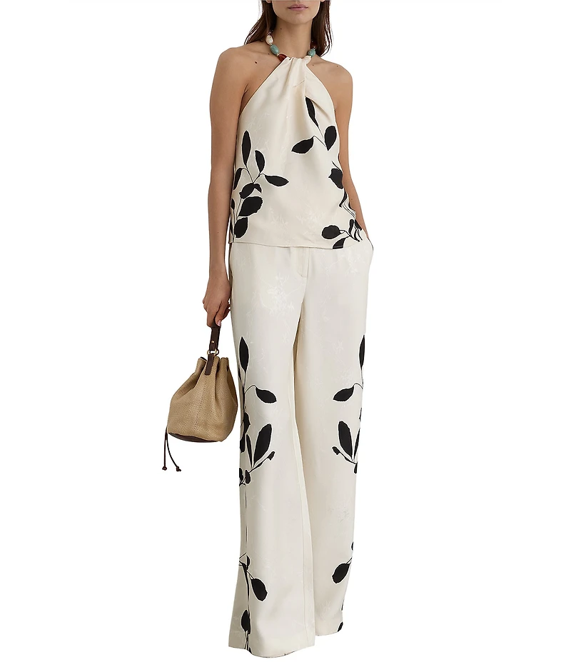 Reiss Delilah Jacquard Leaf Print Wide-Leg Trouser Coordinating Pants