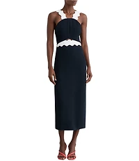 Reiss Dillon Contrast Ric Rac Halter Neck Sleeveless Bodycon Midi Dress
