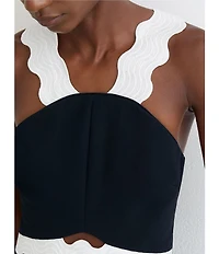 Reiss Dillon Contrast Ric Rac Halter Neck Sleeveless Bodycon Midi Dress