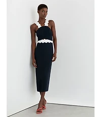 Reiss Dillon Contrast Ric Rac Halter Neck Sleeveless Bodycon Midi Dress