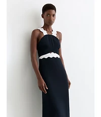 Reiss Dillon Contrast Ric Rac Halter Neck Sleeveless Bodycon Midi Dress