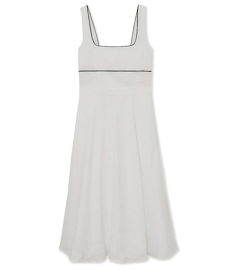 Reiss Dorothea Linen Square Neck Sleeveless Contrast Trim Midi Dress