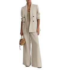 Reiss Double-Breasted Woven Linen Peak Lapel Collar Long Sleeve Button-Front Blazer