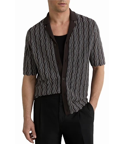 Reiss Drake Vertical Wave Short Sleeve Woven Camp Shirt