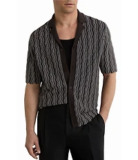 Reiss Drake Vertical Wave Short Sleeve Woven Camp Shirt