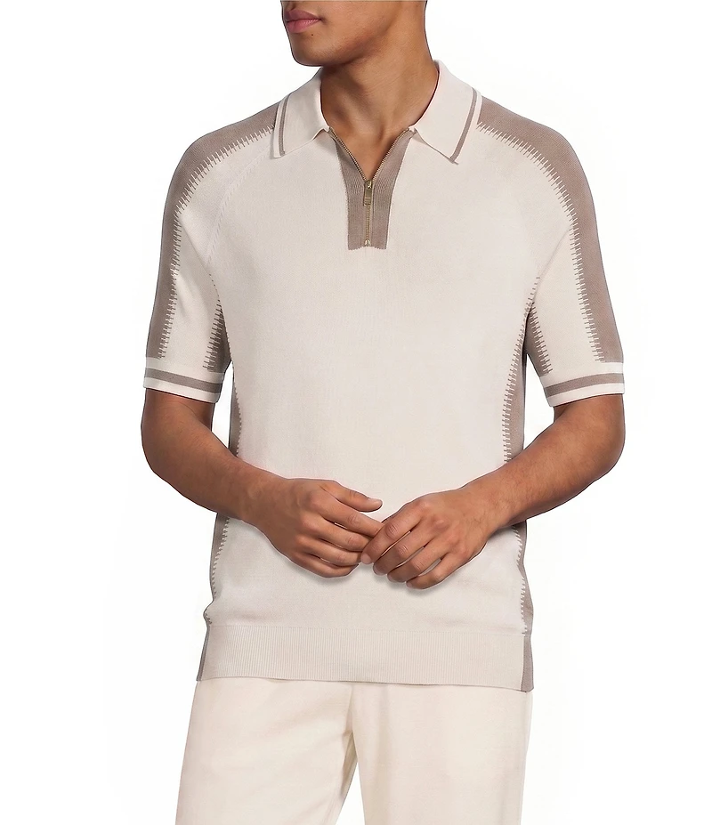 Reiss Elmers Slim Fit Quarter Zip Short Sleeve Polo Shirt