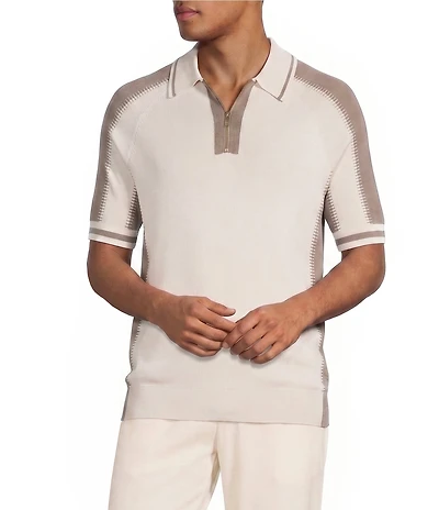 Reiss Elmers Slim Fit Quarter Zip Short Sleeve Polo Shirt
