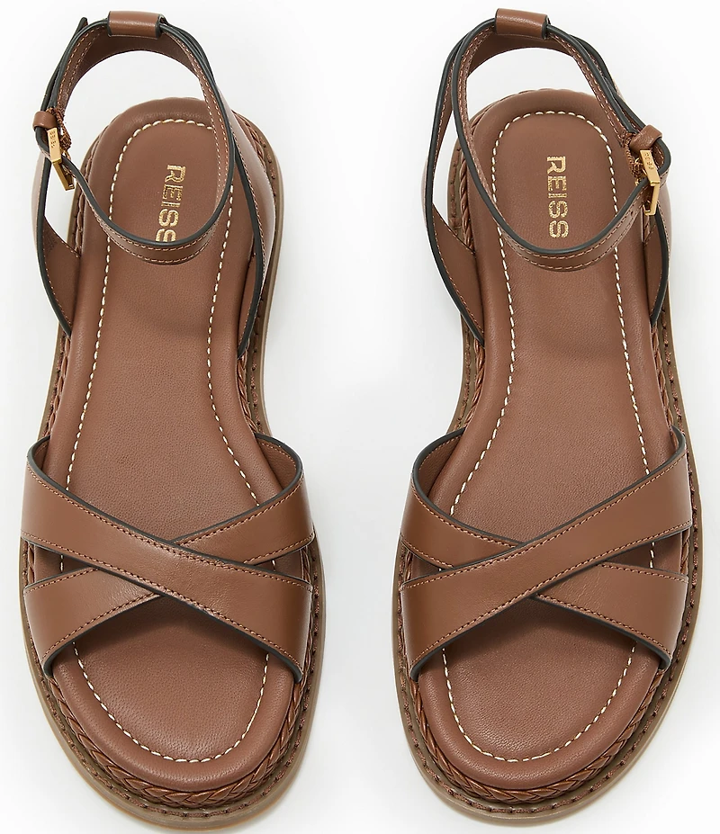 Reiss Emma Leather Crossover Ankle Strap Flat Sandals