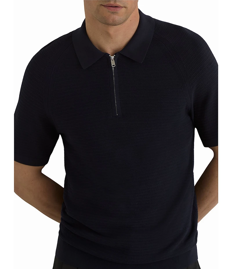 Reiss Estate Textured Half-Zip Short Sleeve Polo Shirt