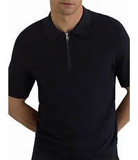 Reiss Estate Textured Half-Zip Short Sleeve Polo Shirt