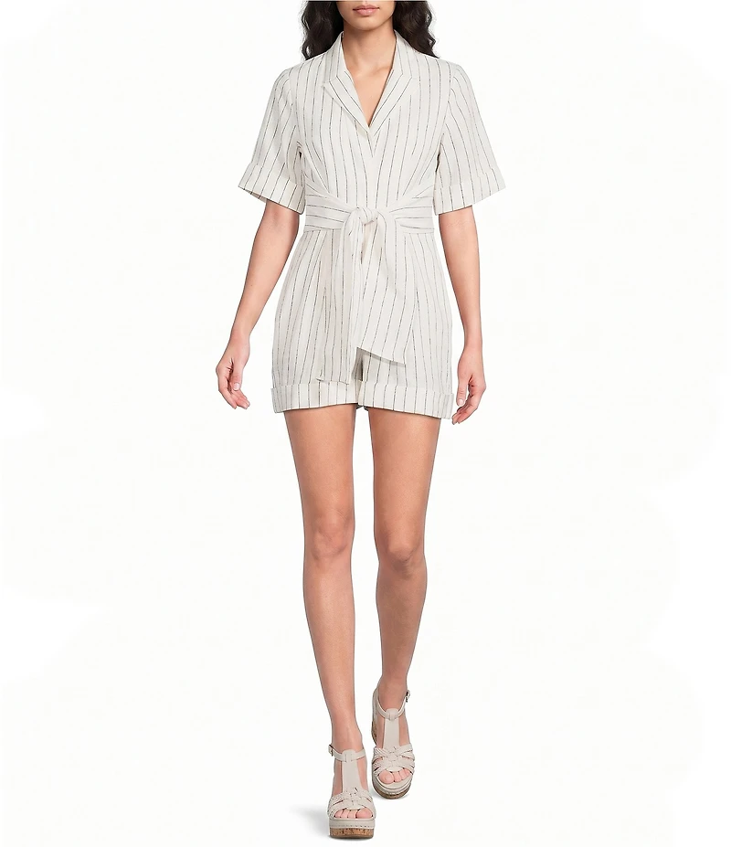 Reiss Estella Pinstripe Notch Collar Short Sleeve Romper