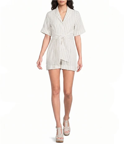 Reiss Estella Pinstripe Notch Collar Short Sleeve Romper