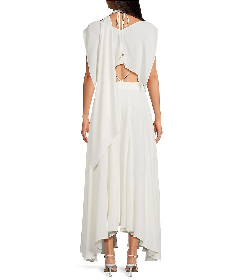 Reiss Evory Chiffon Sheer Layered V-Neck Cutout Sleeveless Maxi Dress