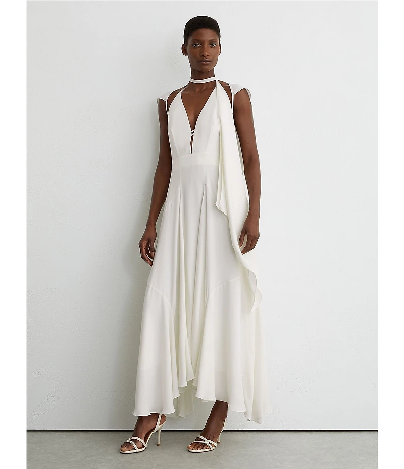 Reiss Evory Chiffon Sheer Layered V-Neck Cutout Sleeveless Maxi Dress