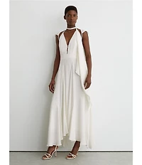 Reiss Evory Chiffon Sheer Layered V-Neck Cutout Sleeveless Maxi Dress