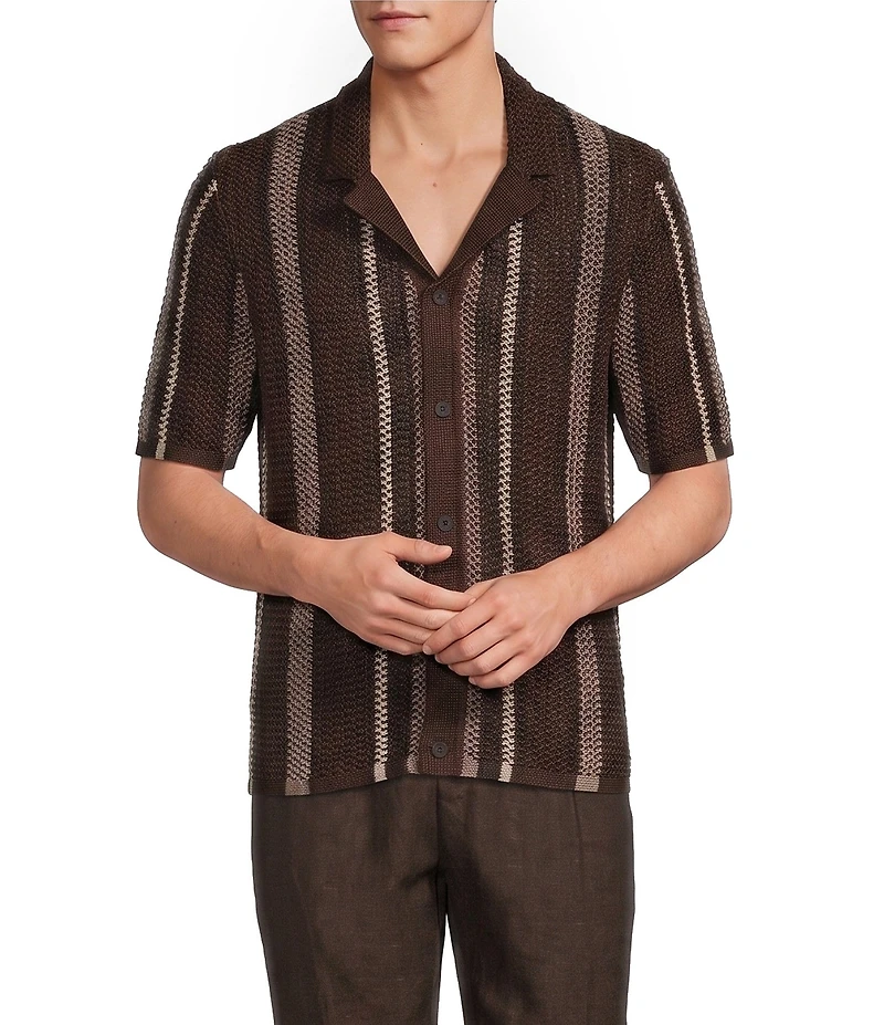 Reiss Farin Crochet Striped Short Sleeve Woven Shirt