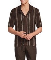 Reiss Farin Crochet Striped Short Sleeve Woven Shirt