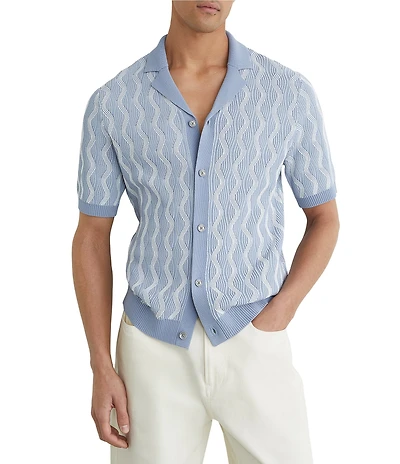 Reiss Johnny Wavy Stripe Short Sleeve Woven Shirt