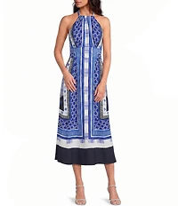 Reiss Joselyn Scarf Print Halter Neck Sleeveless A-Line Midi Dress