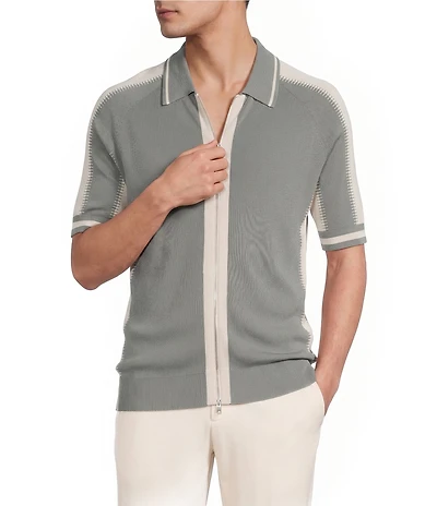 Reiss Kenley Slim Fit Color Block Full-Zip Short Sleeve Shirt