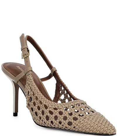 Reiss Lena Woven Leather Slingback Stiletto Pumps