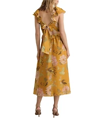 Reiss Lucy Floral Print Ruffled V-Neck Cap Sleeve Flutter Straps Empire Waist Midi Dress