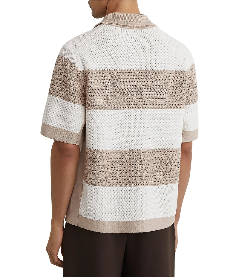 Reiss Marek Stretch Stripe Short Sleeve Button Front Woven Shirt