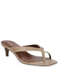 Reiss Mia Embossed Leather Toe Loop Thong Kitten Heel Sandals
