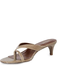 Reiss Mia Embossed Leather Toe Loop Thong Kitten Heel Sandals