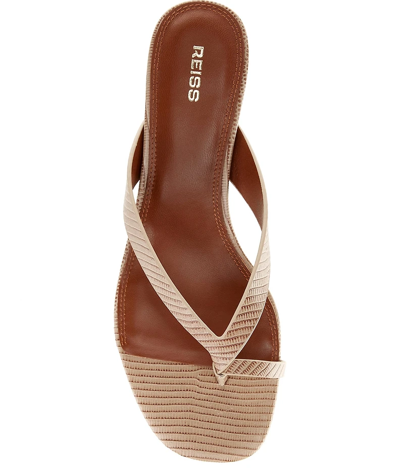 Reiss Mia Embossed Leather Toe Loop Thong Kitten Heel Sandals