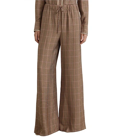 Reiss Minnie Neutral Check Wide Leg Trouser Pants