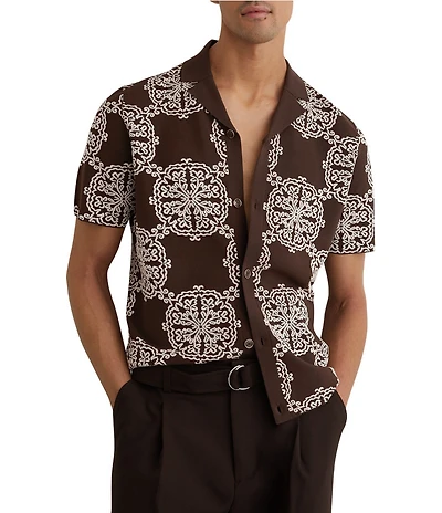 Reiss Mosaic Print Short Sleeve Woven Shirt
