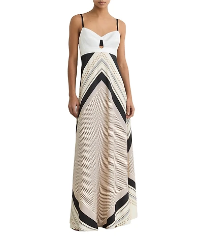 Reiss Myra Scarf Printed V-Neck Cut-Out Bust Sleeveless Maxi Dress