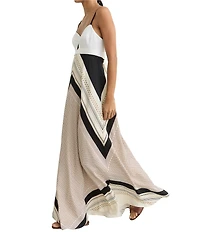 Reiss Myra Scarf Printed V-Neck Cut-Out Bust Sleeveless Maxi Dress