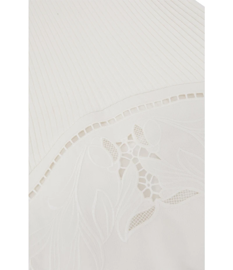 Reiss Phoenix Knit Woven Mock Neck Sleeveless Eyelet Embroidered Midi Dress