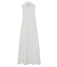 Reiss Phoenix Knit Woven Mock Neck Sleeveless Eyelet Embroidered Midi Dress