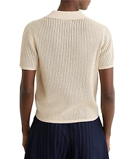 Reiss Pippa Open-Knit V-Neck Short Sleeve Polo Top