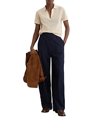 Reiss Pippa Open-Knit V-Neck Short Sleeve Polo Top