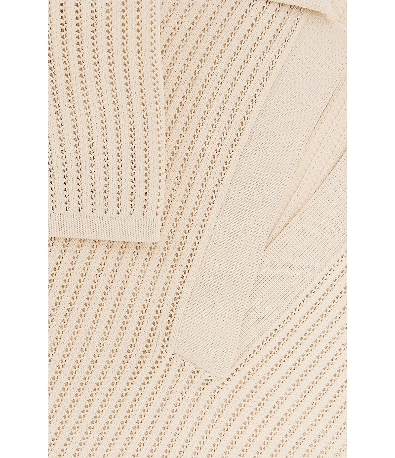 Reiss Pippa Open-Knit V-Neck Short Sleeve Polo Top