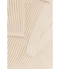 Reiss Pippa Open-Knit V-Neck Short Sleeve Polo Top