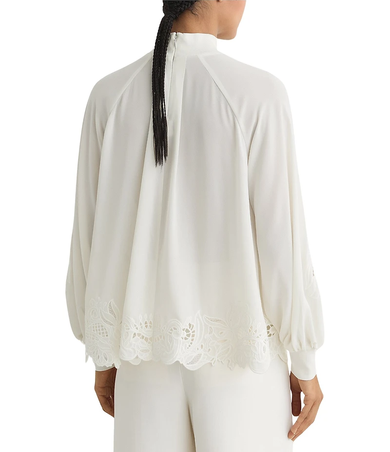 Reiss Rae Embroidered Mock Neck Long Blouson Sleeve Top