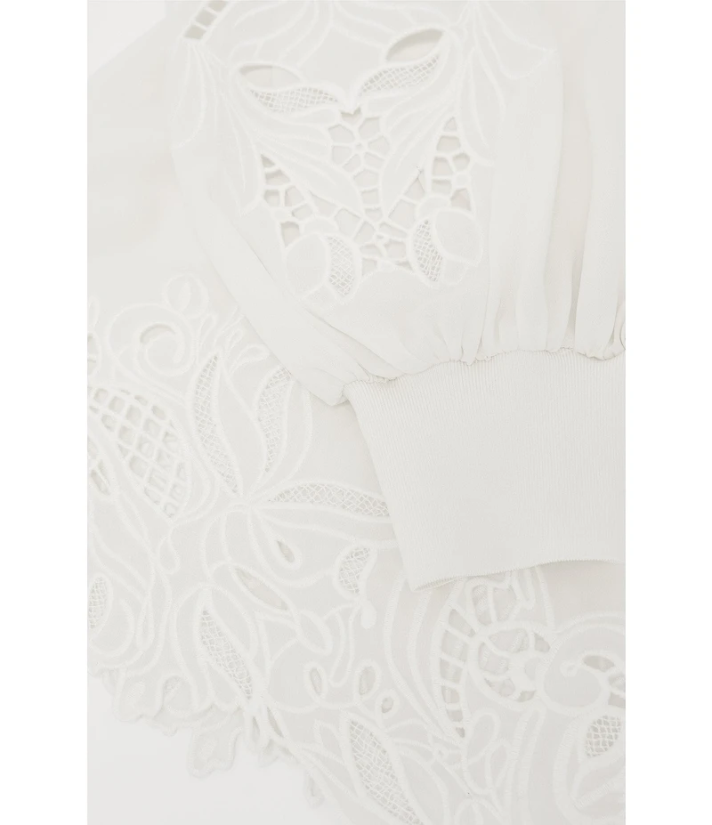 Reiss Rae Embroidered Mock Neck Long Blouson Sleeve Top