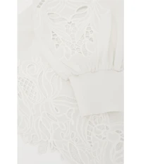 Reiss Rae Embroidered Mock Neck Long Blouson Sleeve Top