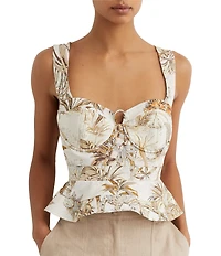 Reiss Remi Cotton Woven Tropical Safari Print Bustier Top