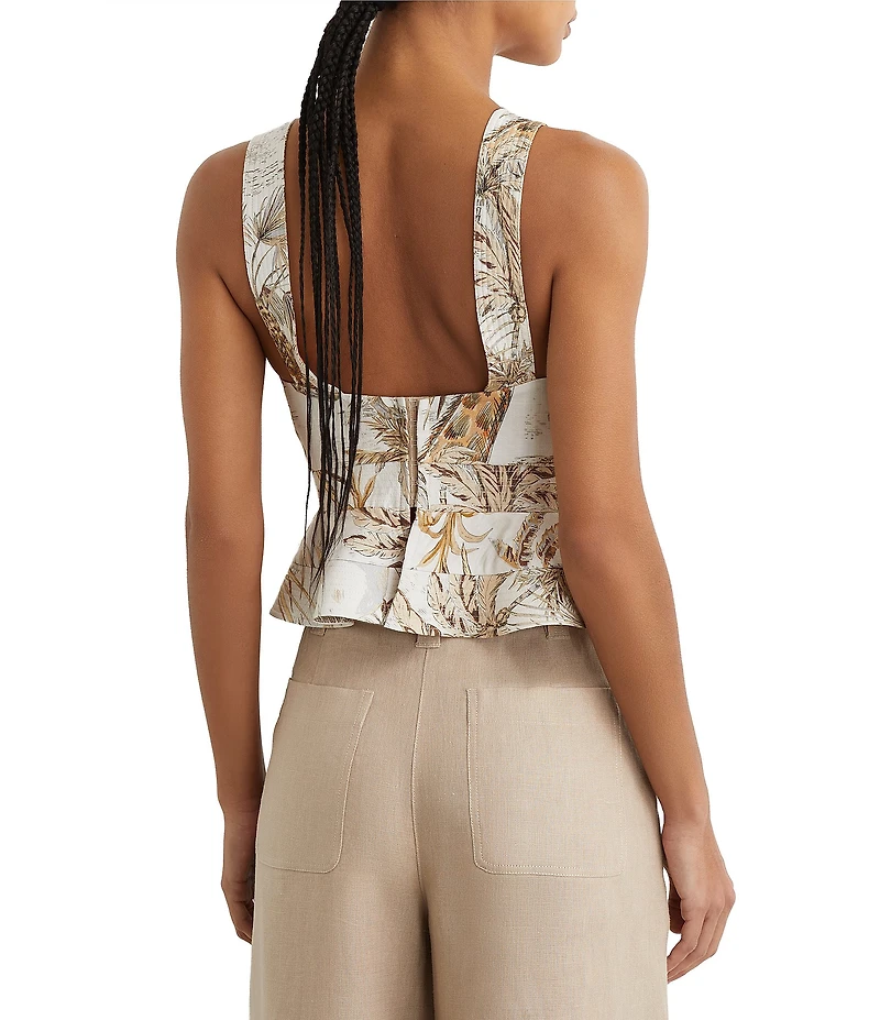 Reiss Remi Cotton Woven Tropical Safari Print Bustier Top