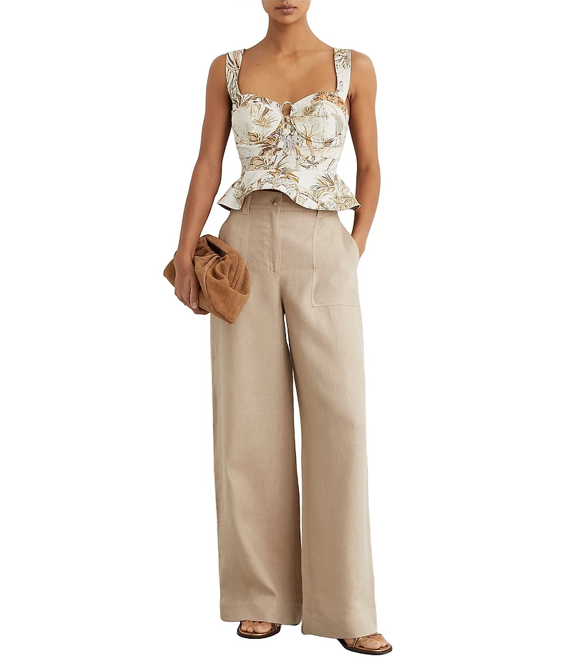 Reiss Remi Cotton Woven Tropical Safari Print Bustier Top