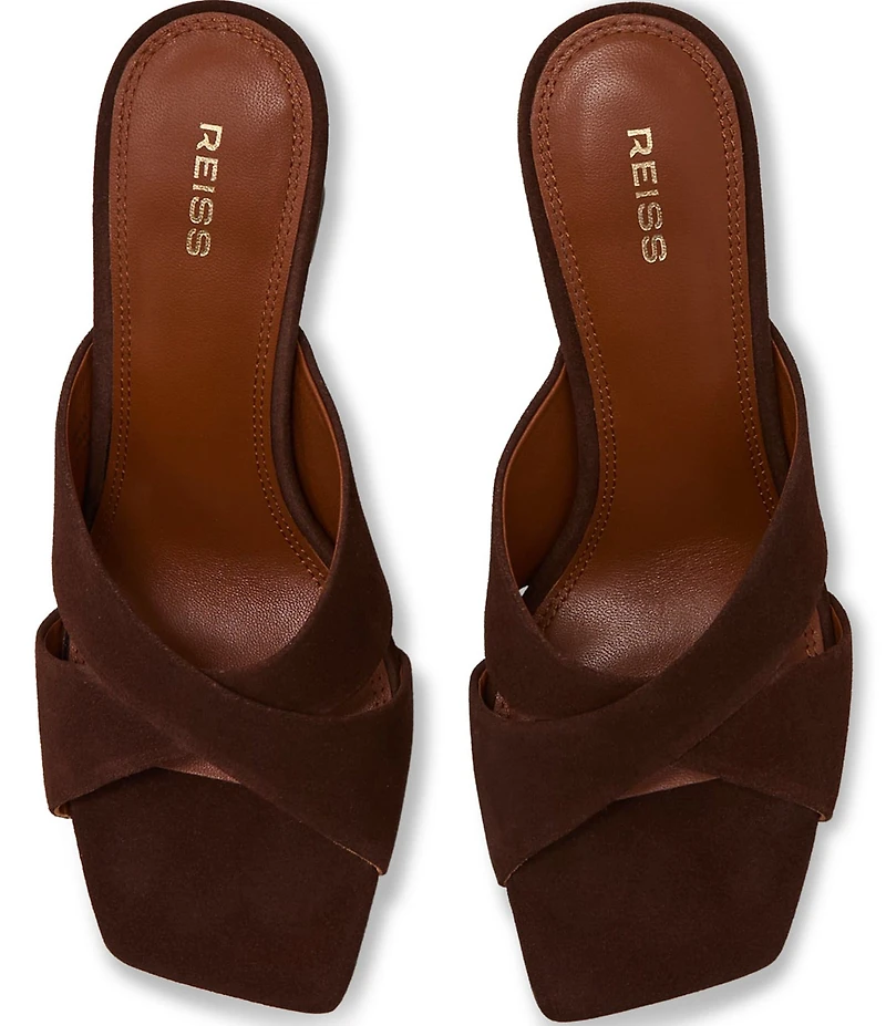 Reiss Rochelle Suede Crossover Block Heel Dress Mules