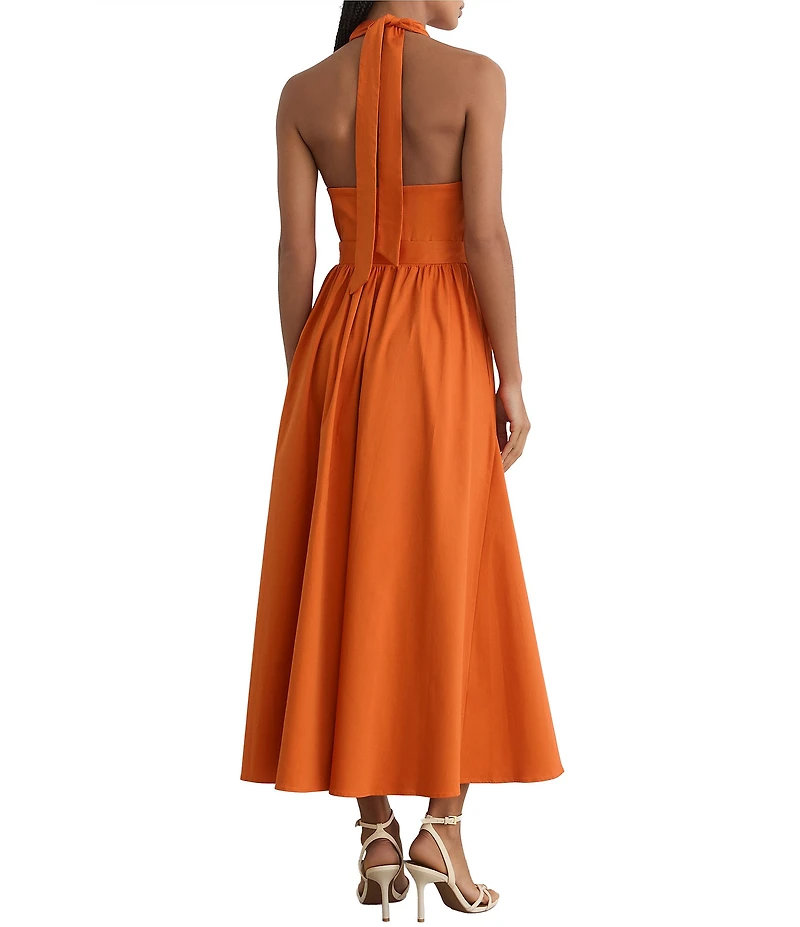 Reiss Rowe Halter Neck Belted Crossover A-Line Midi Dress