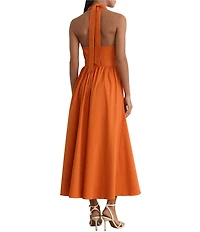 Reiss Rowe Halter Neck Belted Crossover A-Line Midi Dress